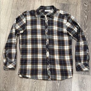 Buckle Departwest Men's Casual Plaid Shirt in Black, Brown, and Cream
